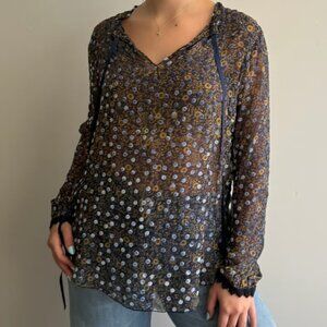 SEE BY CHLOÉ Silk Burnout Sheer Tie Neck Blouse